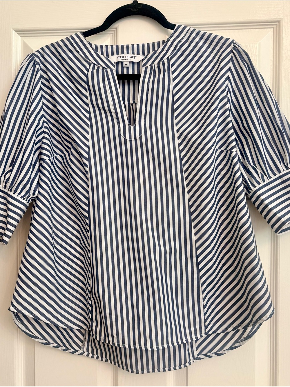 Velvet Heart Navy & White Striped Peasant Blouse